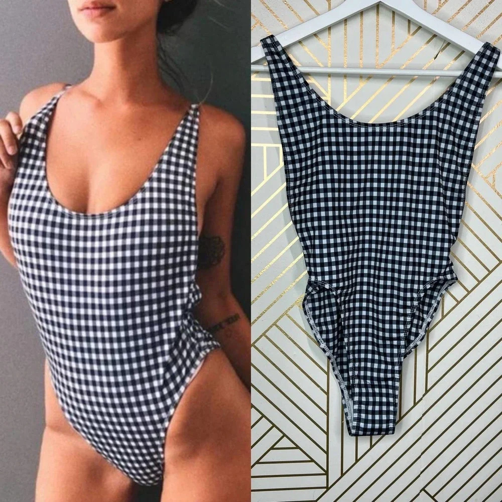 Lioness The Bo Derek Gingham One Piece Swimsuit‎ in Black Size XS